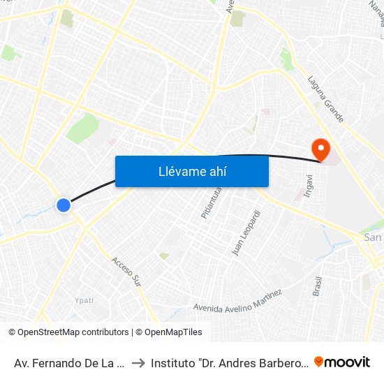 Av. Fernando De La Mora X De La Victoria to Instituto "Dr. Andres Barbero" Carrera de Obstetricia - UNA map