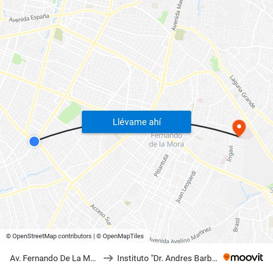 Av. Fernando De La Mora X Av. República Argentina to Instituto "Dr. Andres Barbero" Carrera de Obstetricia - UNA map
