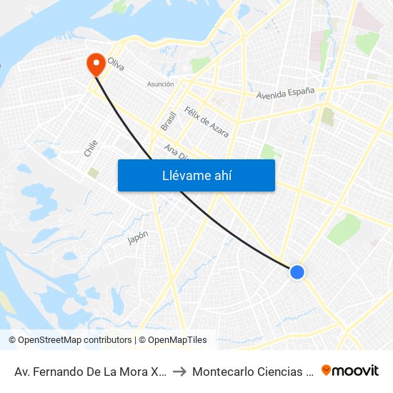 Av. Fernando De La Mora X Av. Argentina to Montecarlo Ciencias del Deporte map