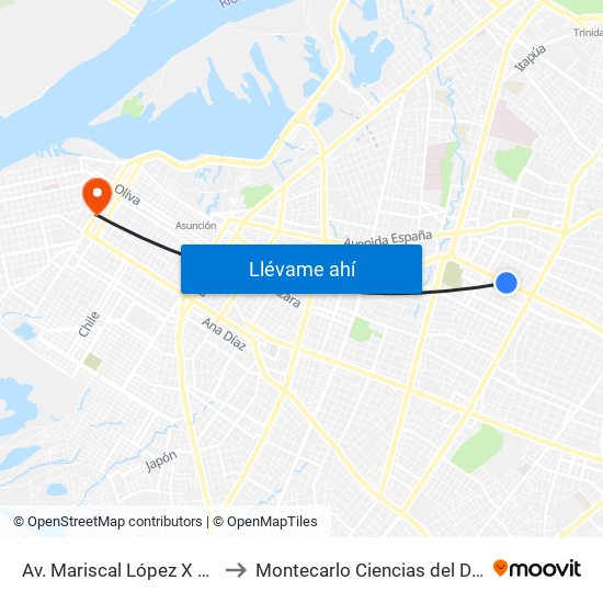 Av. Mariscal López X Bulnes to Montecarlo Ciencias del Deporte map