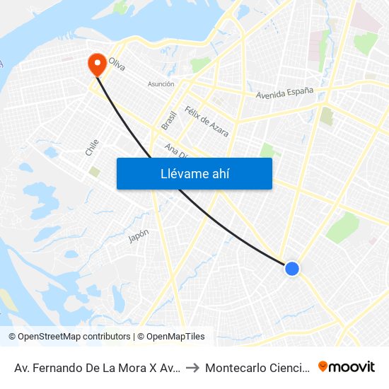 Av. Fernando De La Mora X Av. República Argentina to Montecarlo Ciencias del Deporte map