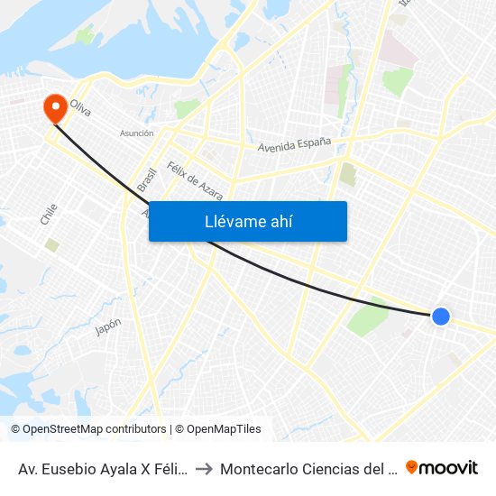 Av. Eusebio Ayala X Félix Lopéz to Montecarlo Ciencias del Deporte map