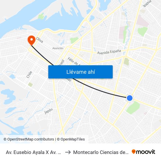 Av. Eusebio Ayala X Av. Argentina to Montecarlo Ciencias del Deporte map