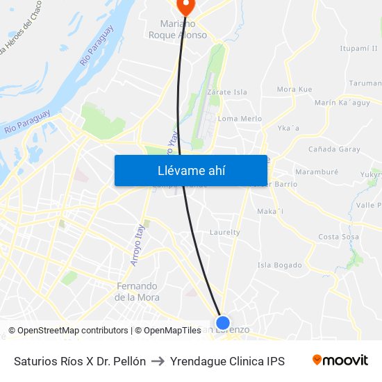 Saturios Ríos X Dr. Pellón to Yrendague Clinica IPS map