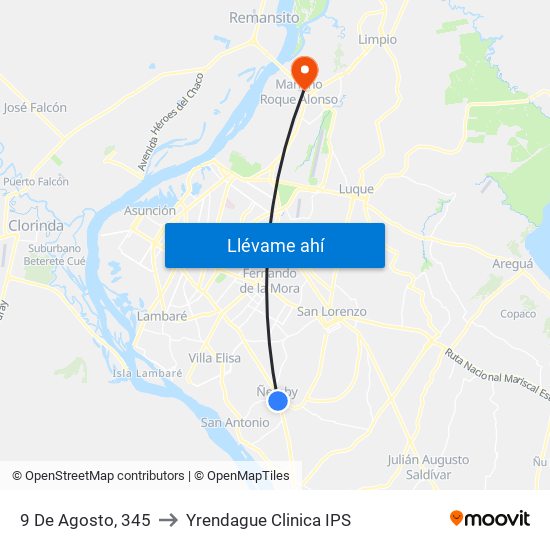 9 De Agosto, 345 to Yrendague Clinica IPS map
