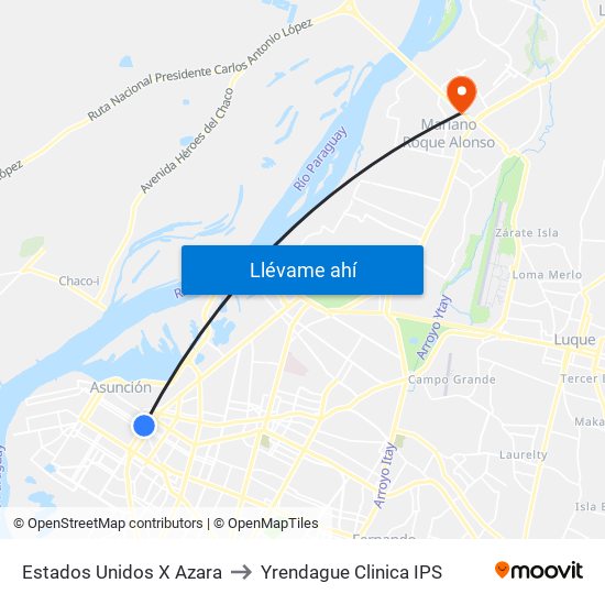 Estados Unidos X Azara to Yrendague Clinica IPS map
