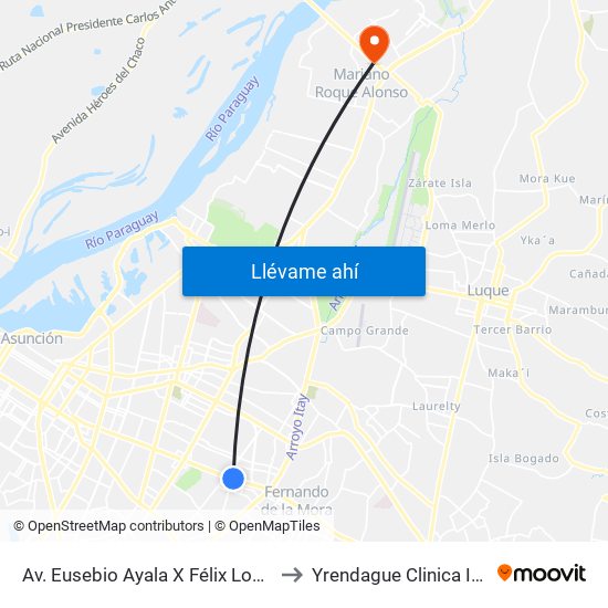 Av. Eusebio Ayala X Félix Lopéz to Yrendague Clinica IPS map