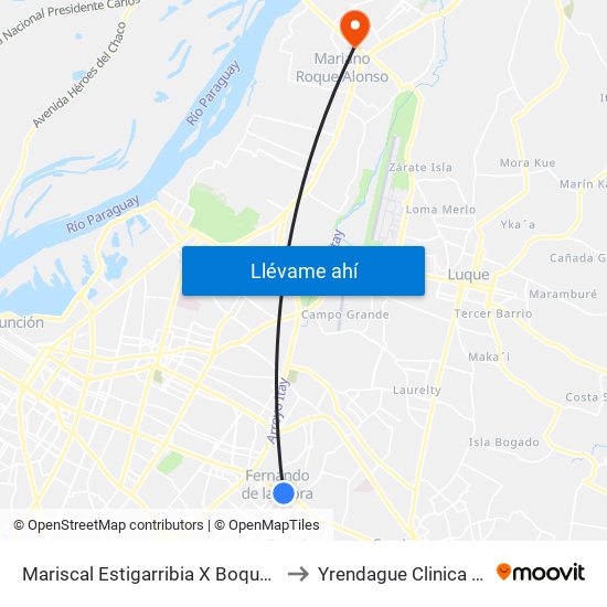 Mariscal Estigarribia X Boquerón to Yrendague Clinica IPS map