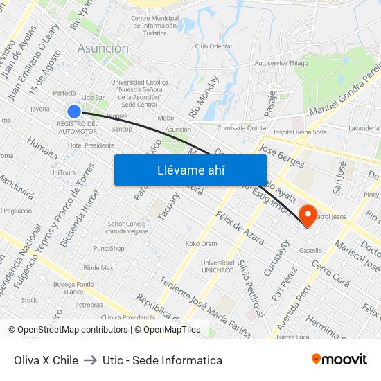 Oliva X Chile to Utic - Sede Informatica map