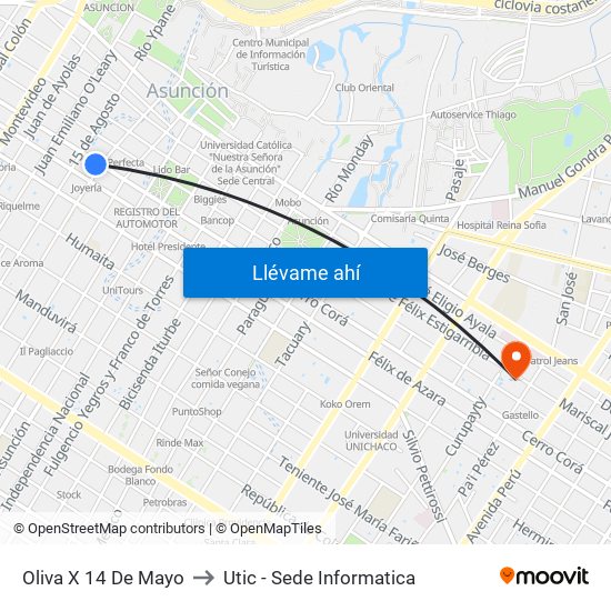 Oliva X 14 De Mayo to Utic - Sede Informatica map