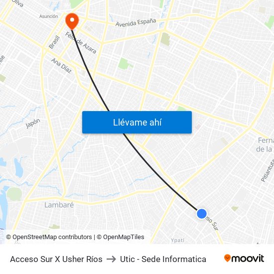 Acceso Sur X Usher Ríos to Utic - Sede Informatica map