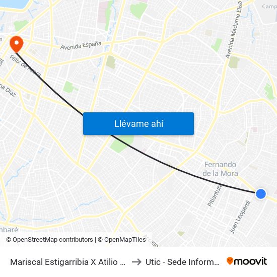 Mariscal Estigarribia X Atilio Galfre to Utic - Sede Informatica map