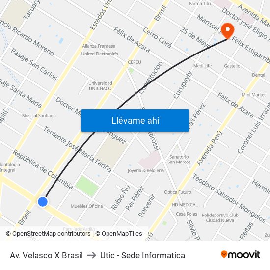 Av. Velasco X Brasil to Utic - Sede Informatica map