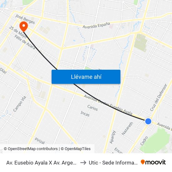 Av. Eusebio Ayala X Av. Argentina to Utic - Sede Informatica map