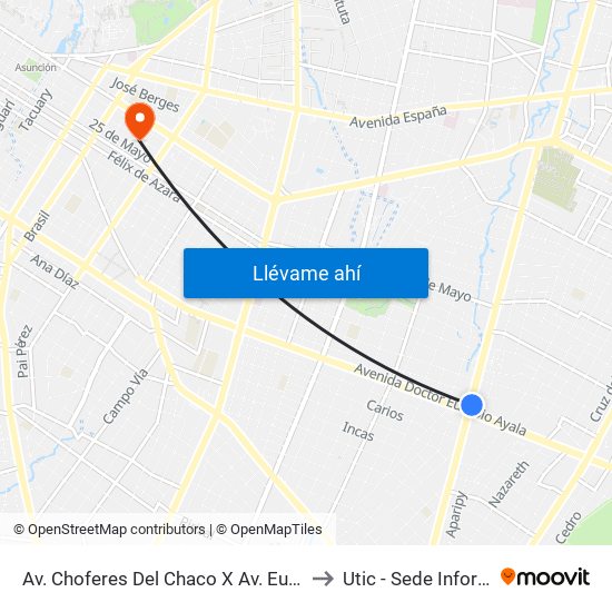 Av. Choferes Del Chaco X Av. Eusebio Ayala to Utic - Sede Informatica map