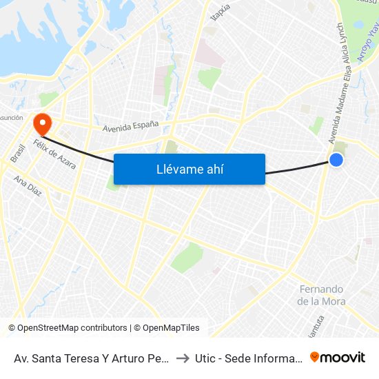 Av. Santa Teresa Y Arturo Pereira to Utic - Sede Informatica map