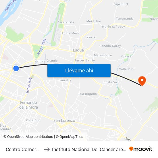 Centro Comercial to Instituto Nacional Del Cancer aregua map