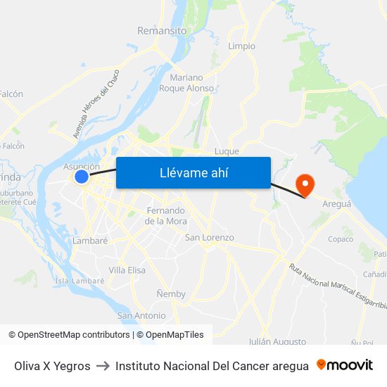 Oliva X Yegros to Instituto Nacional Del Cancer aregua map