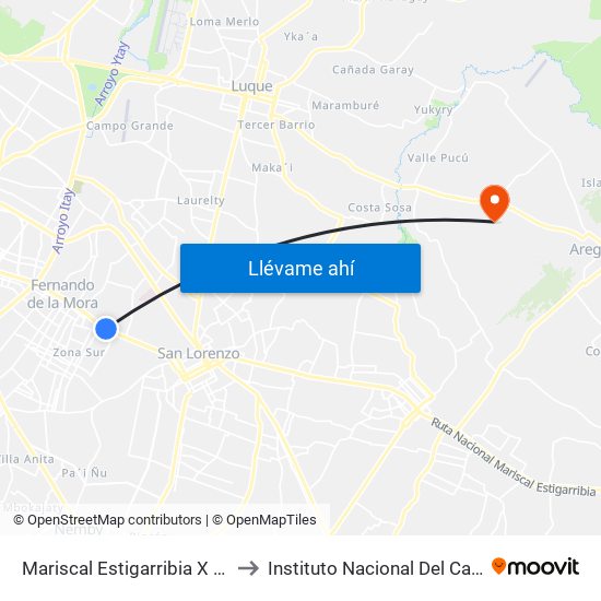 Mariscal Estigarribia X Atilio Galfre to Instituto Nacional Del Cancer aregua map