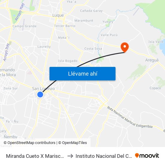 Miranda Cueto X Mariscal Estigarribia to Instituto Nacional Del Cancer aregua map