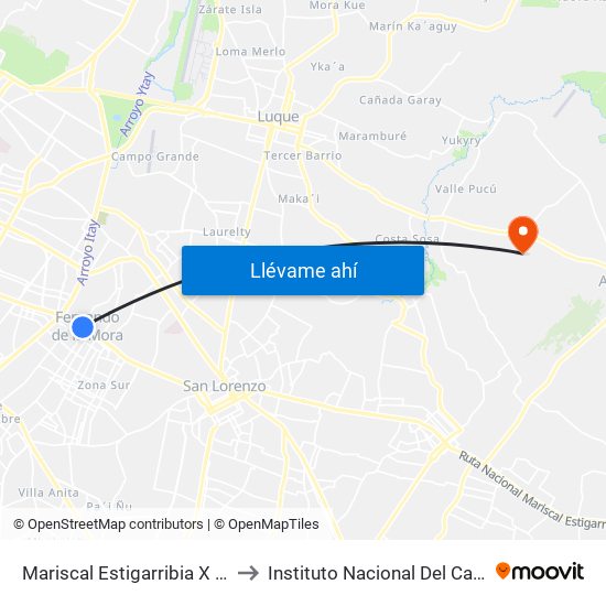 Mariscal Estigarribia X 10 De Julio to Instituto Nacional Del Cancer aregua map