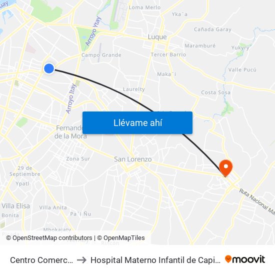 Centro Comercial to Hospital Materno Infantil de  Capiata map