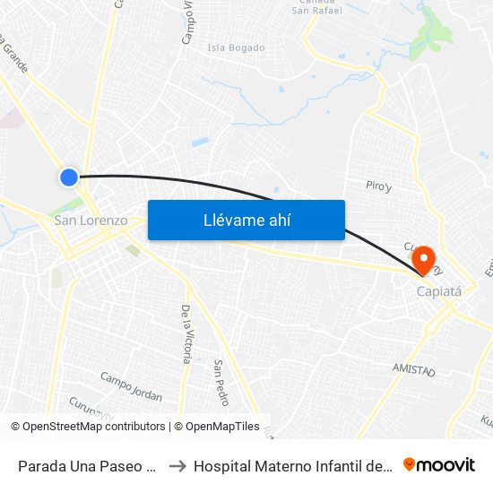 Parada Una Paseo Amelia to Hospital Materno Infantil de  Capiata map