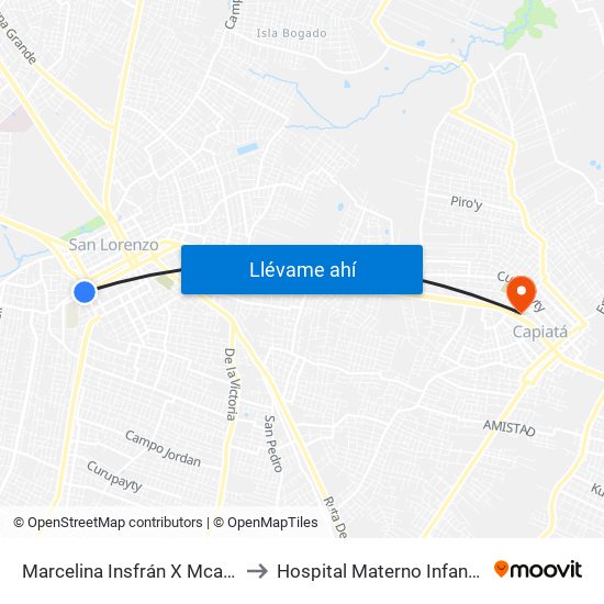 Marcelina Insfrán X Mcal. Estigarribia to Hospital Materno Infantil de  Capiata map