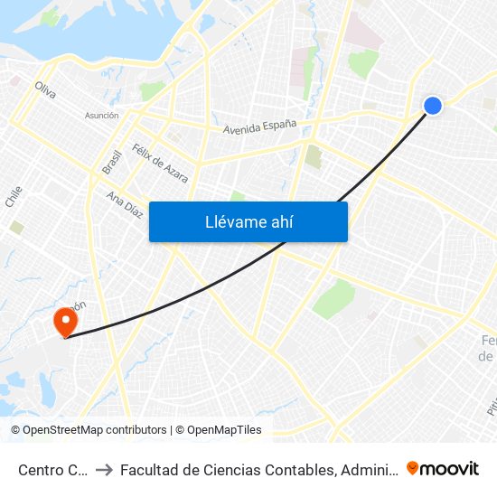 Centro Comercial to Facultad de Ciencias Contables, Administrativas y Económicas - UCA map