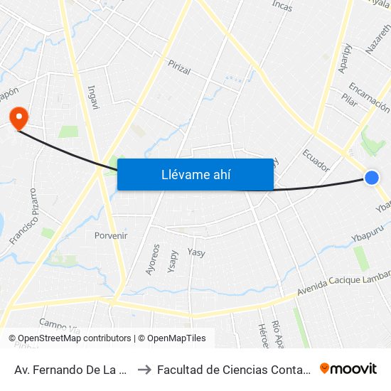 Av. Fernando De La Mora X Universitarios Del Chaco to Facultad de Ciencias Contables, Administrativas y Económicas - UCA map