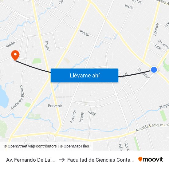 Av. Fernando De La Mora X Av. República Argentina to Facultad de Ciencias Contables, Administrativas y Económicas - UCA map