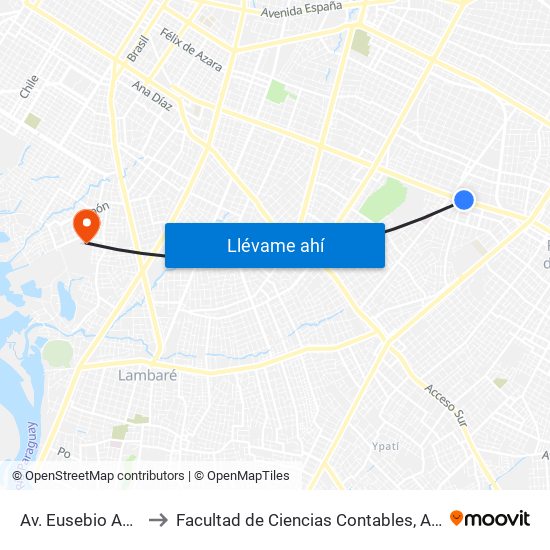 Av. Eusebio Ayala X Félix Lopéz to Facultad de Ciencias Contables, Administrativas y Económicas - UCA map