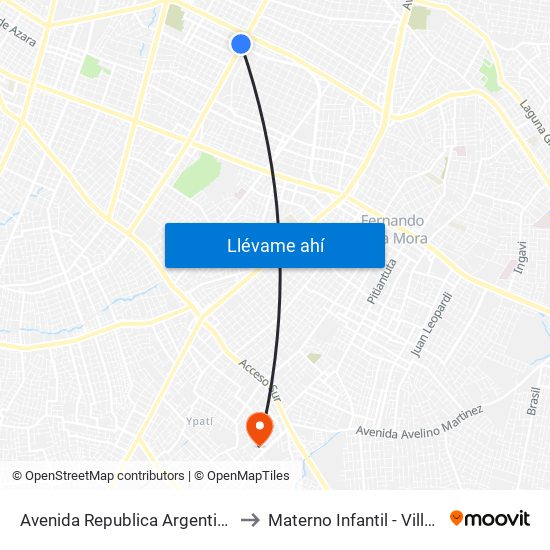 Avenida Republica Argentina, 201 to Materno Infantil - Villa Elisa map