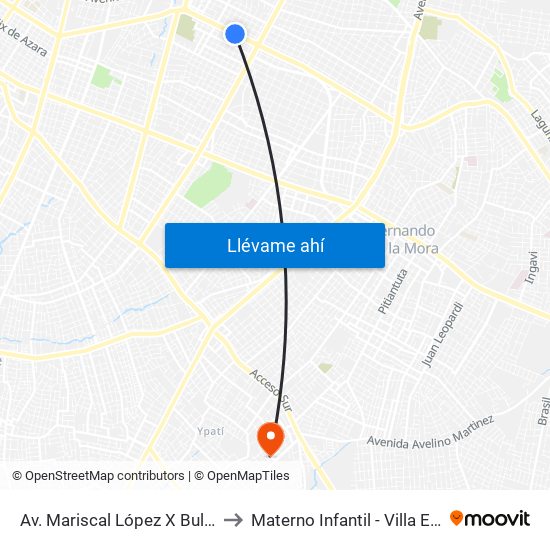 Av. Mariscal López X Bulnes to Materno Infantil - Villa Elisa map