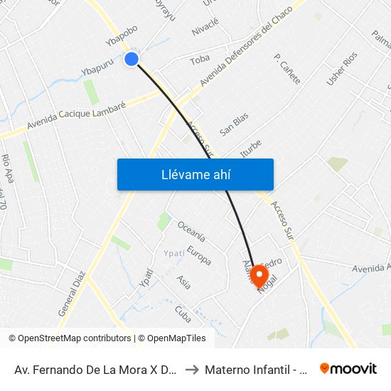 Av. Fernando De La Mora X De La Victoria to Materno Infantil - Villa Elisa map