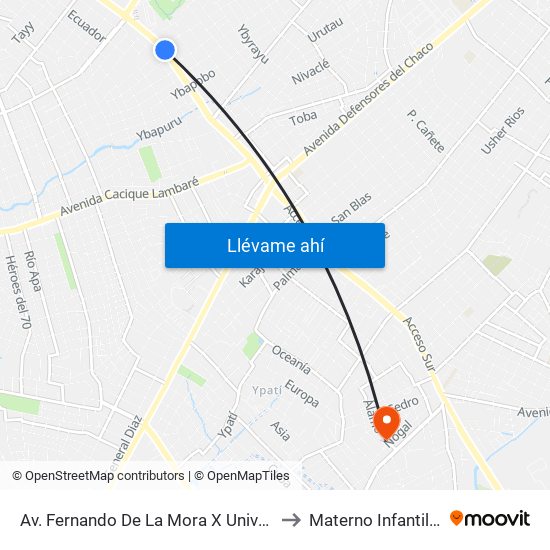 Av. Fernando De La Mora X Universitarios Del Chaco to Materno Infantil - Villa Elisa map