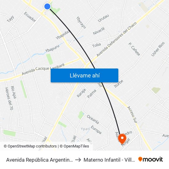 Avenida República Argentina, 3016 to Materno Infantil - Villa Elisa map