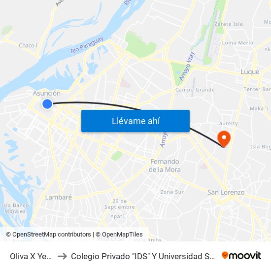 Oliva X Yegros to Colegio Privado "IDS" Y Universidad San Lorenzo map