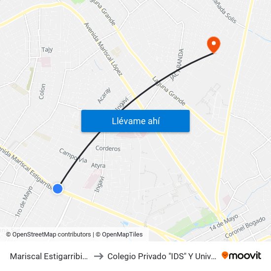 Mariscal Estigarribia X Atilio Galfre to Colegio Privado "IDS" Y Universidad San Lorenzo map