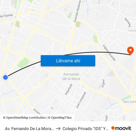 Av. Fernando De La Mora X Av. República Argentina to Colegio Privado "IDS" Y Universidad San Lorenzo map