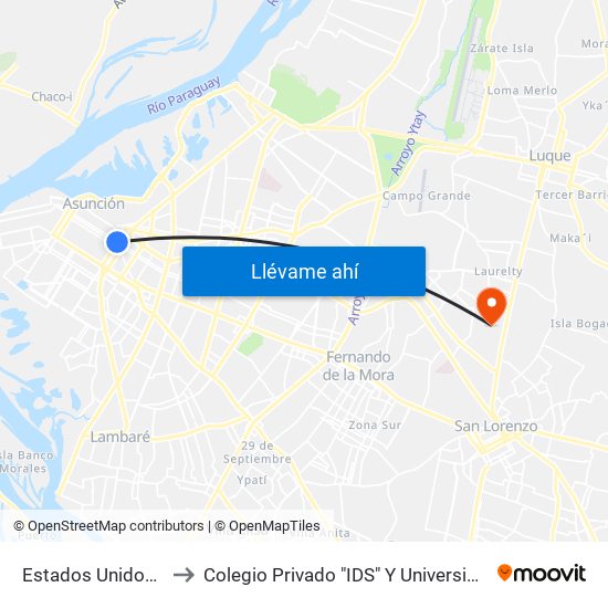 Estados Unidos X Azara to Colegio Privado "IDS" Y Universidad San Lorenzo map