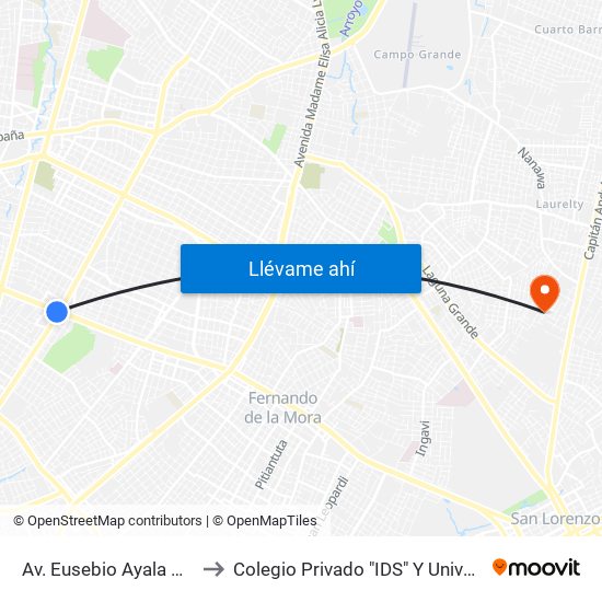 Av. Eusebio Ayala X Av. Argentina to Colegio Privado "IDS" Y Universidad San Lorenzo map