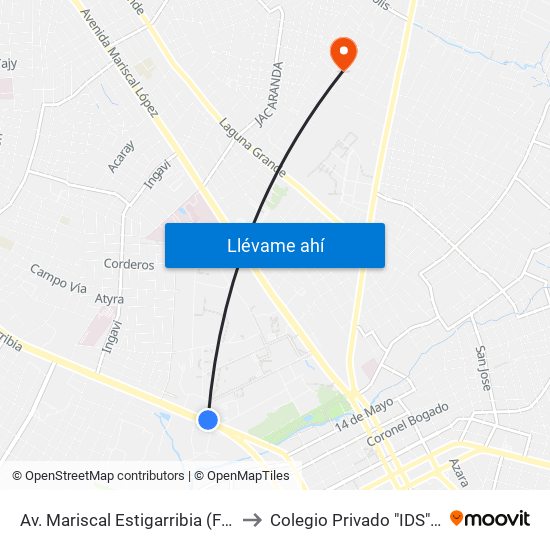 Av. Mariscal Estigarribia (Facultad De Ciencias Económicas) to Colegio Privado "IDS" Y Universidad San Lorenzo map