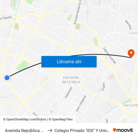 Avenida República Argentina, 3016 to Colegio Privado "IDS" Y Universidad San Lorenzo map
