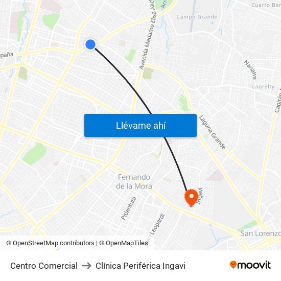 Centro Comercial to Clínica Periférica Ingavi map