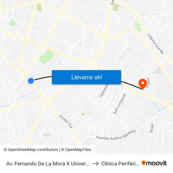 Av. Fernando De La Mora X Universitarios Del Chaco to Clínica Periférica Ingavi map