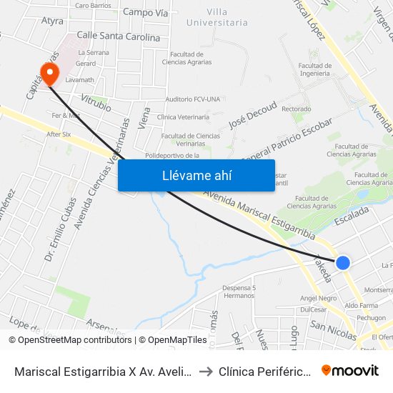 Mariscal Estigarribia X Av. Avelino Martínez to Clínica Periférica Ingavi map