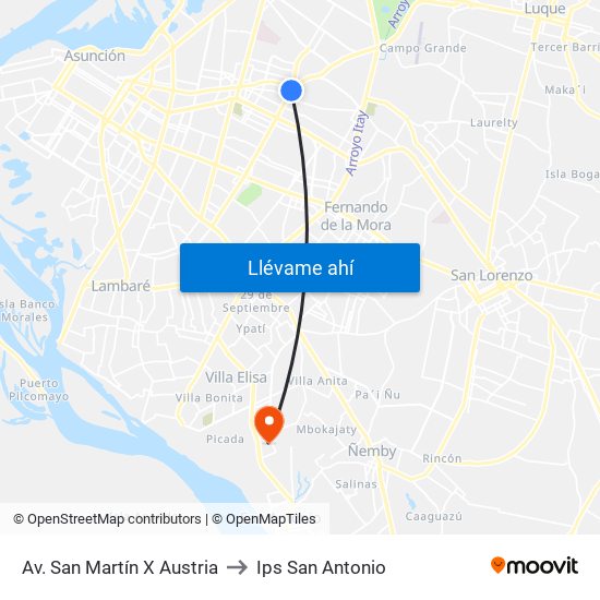 Av. San Martín X Austria to Ips San Antonio map