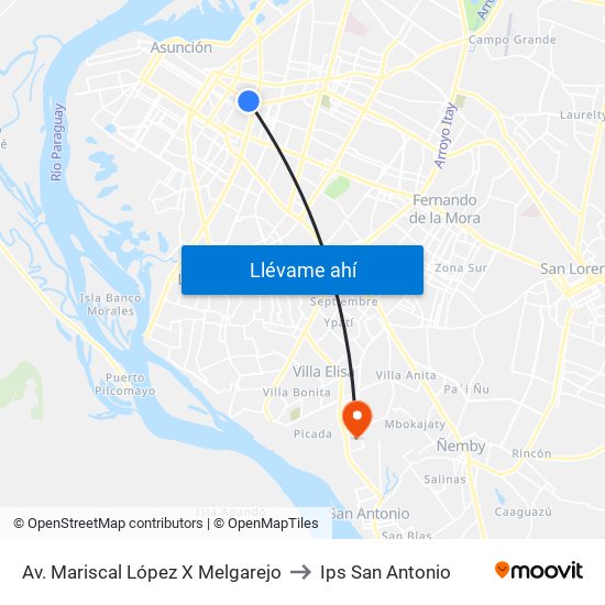 Av. Mariscal López X Melgarejo to Ips San Antonio map