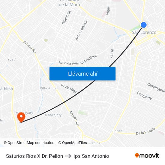 Saturios Ríos X Dr. Pellón to Ips San Antonio map